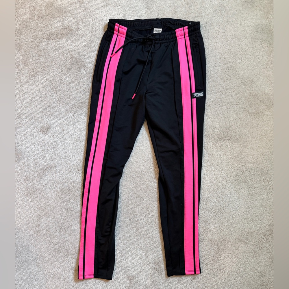Victoria's Secret pink striped black leggings track pants 🩷
